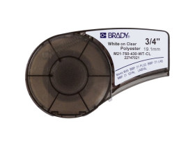 Самоклеящаяся лента Brady M21-750-430-WT-CL, полиэстер, печать белая на прозрачном, 19,05 мм * 6,4 м