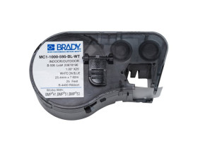 Самоклеящаяся лента Brady MC1-1000-595-BL-WT, универсальный винил, печать белая на синем, 25,4 мм * 7,62 м, в картридже 7,62 м (BMP41/51/53)
