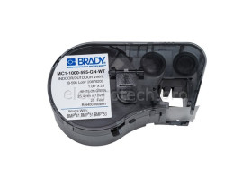 Самоклеящаяся лента Brady MC1-1000-595-GN-WT, универсальный винил, печать белая на зелёном, 25,4 мм * 7,62 м, в картридже 7,62 м (BMP41/51/53)