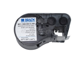Самоклеящаяся лента Brady MC1-1000-595-CL-WT, универсальный винил, печать белая на прозрачном, 25,4 мм * 6,1 м, в картридже 6,1 м (BMP41/51/53)