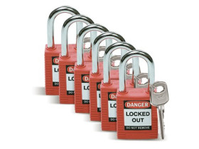 Замок латунный Brady, черный,латунный, Пожаробезопасный, 6,5 мм, 21,5 мм, 2, 12 шт