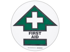 Табличка напольная first aid Brady наполная самоклеющаяся с надписью,материал в-534,цвет и мм, зеленый на белом,черный, 431.8