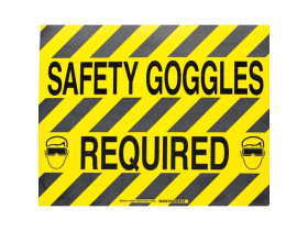Табличка напольная safety goggles required Brady наполная самоклеющаяся с надписью,материал в-534,цвет размер 355,6 мм, черный на желтом