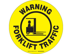 Табличка напольная warning forklift traffic Brady наполная самоклеющаяся с надписью,материал в-534,цвет мм, черный на желтом, 431.8